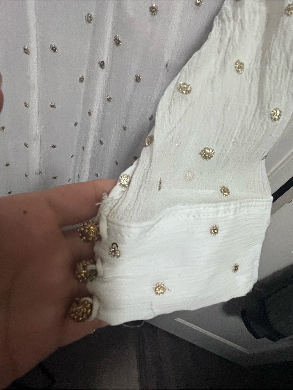 Embroidered White A-Line Dress frock anarkali with Gold Accents Large - Picture 4 of 5